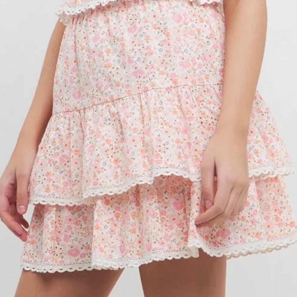 Free The Roses Floral eyelet ruffled mini skirt